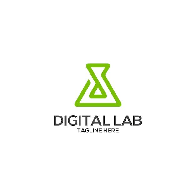 Digital Lab Logo Template. Chemical Flask Vector Design. d letter lab logo