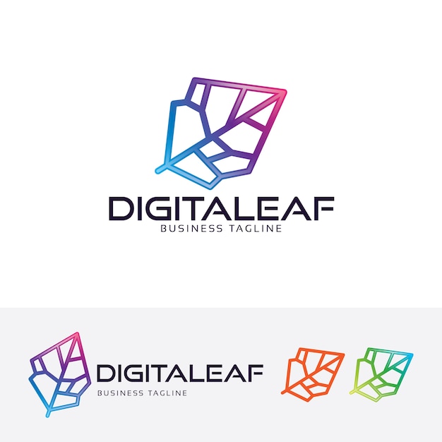 Digital leaf vector logo template