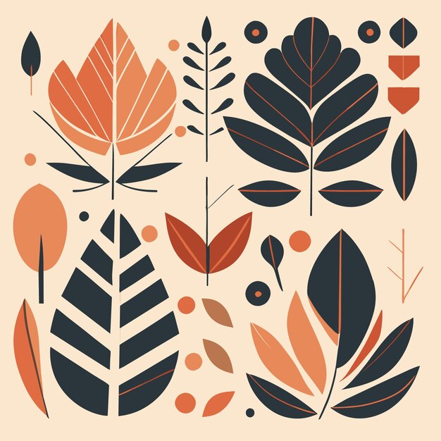 Vector digital linear floral icon set