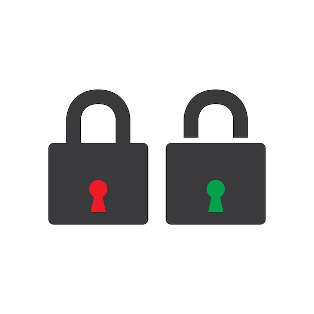 Digital lock concept icon with locked red keyhole and open with green keyhole