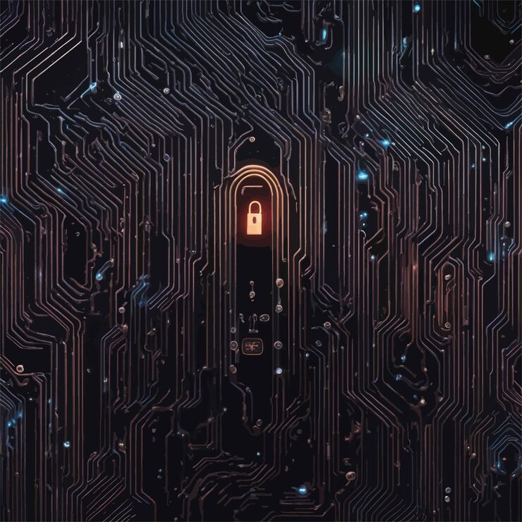 Vector digital lock with binary code 3d rendering computer digital drawing digital lock with binary code