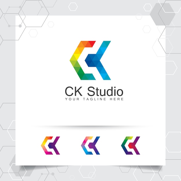 Digital logo design of letter C with modern colorful pixel for technology