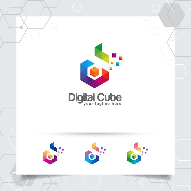 Digital logo design of letter D with modern colorful pixel for technology