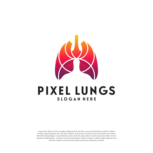 Digital lungs、pixel lungsロゴデザインコンセプト、デザインコンセプト、ロゴ、テンプレートのロゴタイプ要素