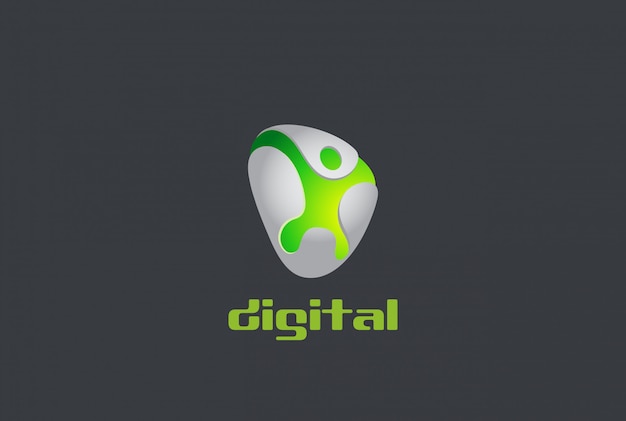 Цифровой человек игра логотип эмблема персонажа абстрактный дизайн шаблона. творческий значок метки динамичный спорт интернет игровые сми логотип концепция значок