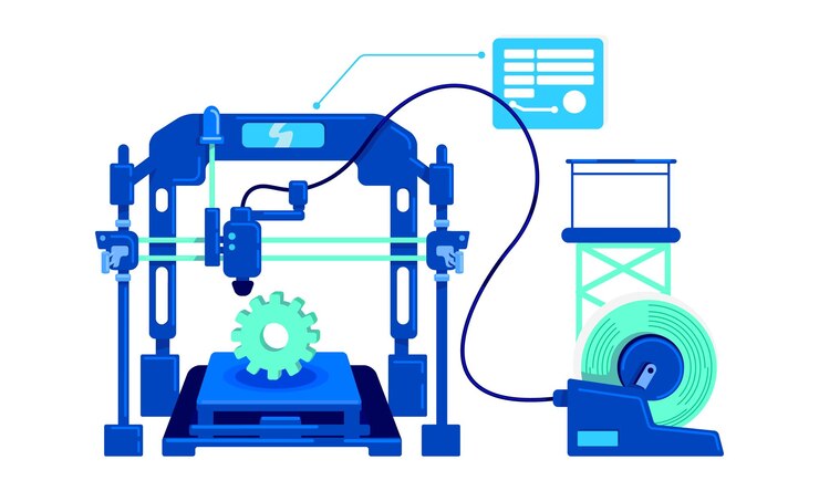 Vector digital manufacturing semi flat color vector object full sized item on white details manufacturing mass production simple cartoon style illustration for web graphic design and animation