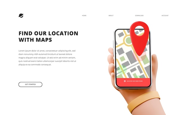 digital map location find point gps system landing page concept cute cartoon hand holden phone
