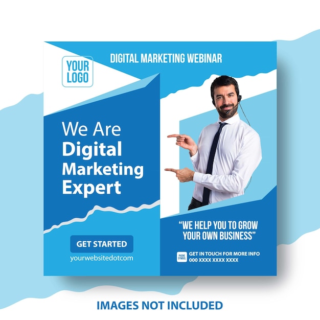 Digital Markeing Social Post Blue Color for Social Media Template Online Webinar