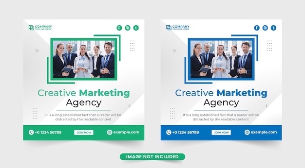 Дизайн рекламного плаката агентства цифрового маркетинга с синими и зелеными цветами профессиональный вектор веб-баннера цифрового маркетинга с фото-заполнителем макет шаблона продвижения корпоративного бизнеса