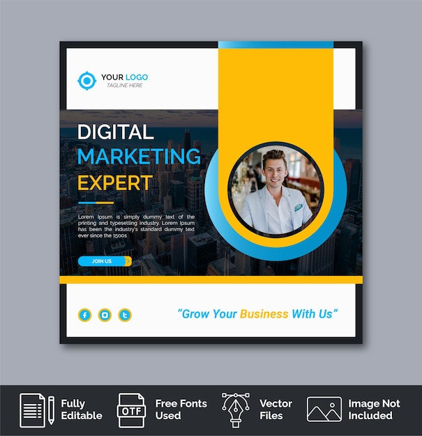벡터 디지털 마케팅 대행사 및 기업 소셜 미디어 게시물 템플릿