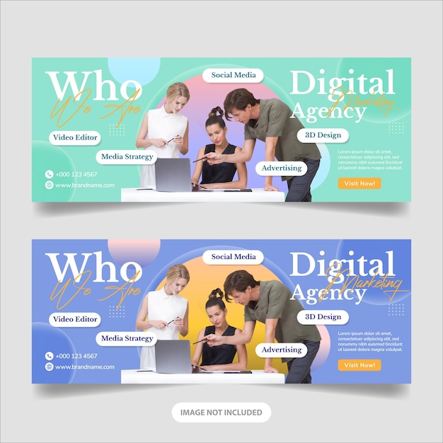 Digital marketing agency banner with facebook cover vector template