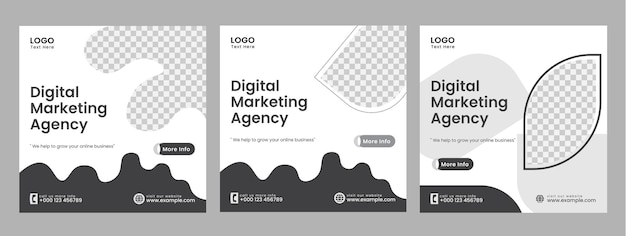 Digital Marketing Agency Black and White social media post or squire template Premium EPS