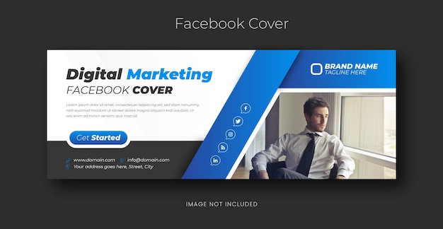 Агентство цифрового маркетинга и корпоративный шаблон обложки facebook в синем цвете