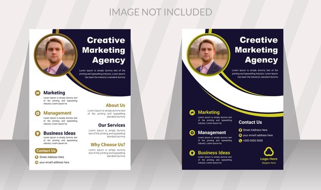 Шаблон дизайна корпоративного флаера цифрового маркетингового агентства с синими или желтыми цветами