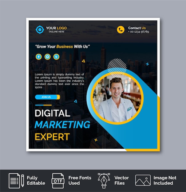 Vector digital marketing agency and corporate social media post template