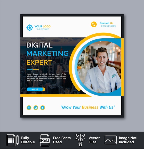 Vector digital marketing agency and corporate social media post template