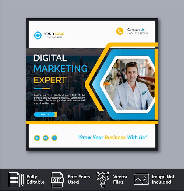 Vector digital marketing agency and corporate social media post template