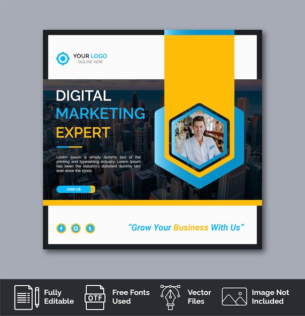 Vector digital marketing agency and corporate social media post template