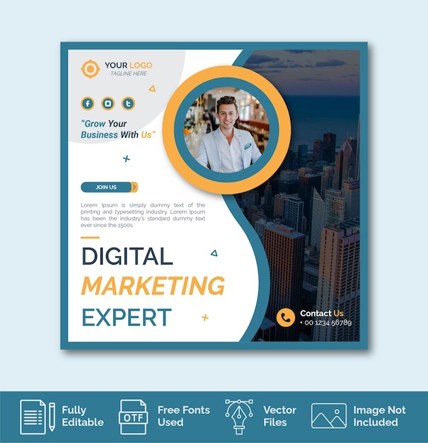 Vector digital marketing agency and corporate social media post template