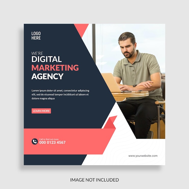 Digital marketing agency flyer or square social media post banner template