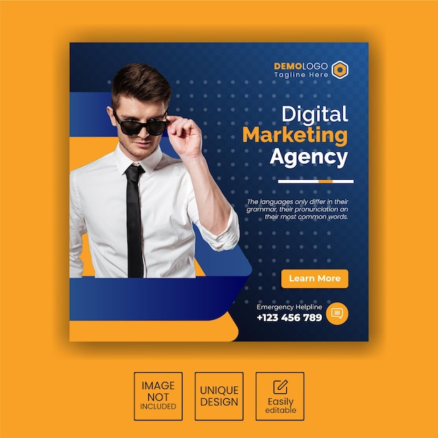 デジタルマーケティングエージェンシーのinstagramの投稿または正方形のwebバナーテンプレート