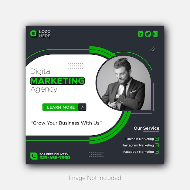 デジタルマーケティングエージェンシーのInstagramの投稿とソーシャルメディアのバナーテンプレート