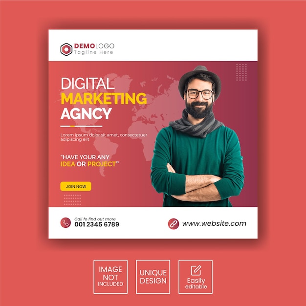 Agenzia di marketing digitale instagram post o modello di banner web quadrato