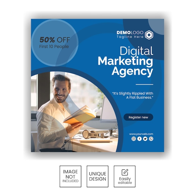 Vector digital marketing agency instagram post or square web banner template