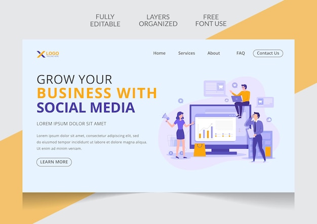 Vector digital marketing agency landing page design editable template