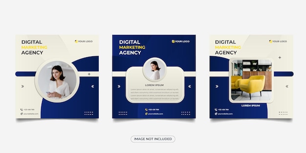 Vector digital marketing agency social media instagram collection three posts