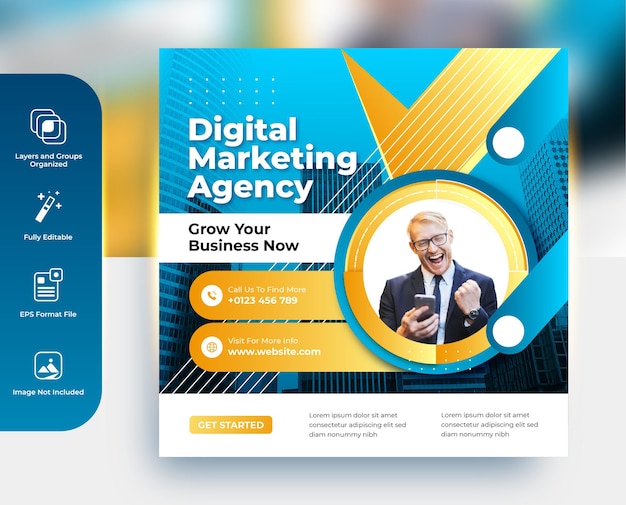 Digital marketing agency square social media poster or banner post template