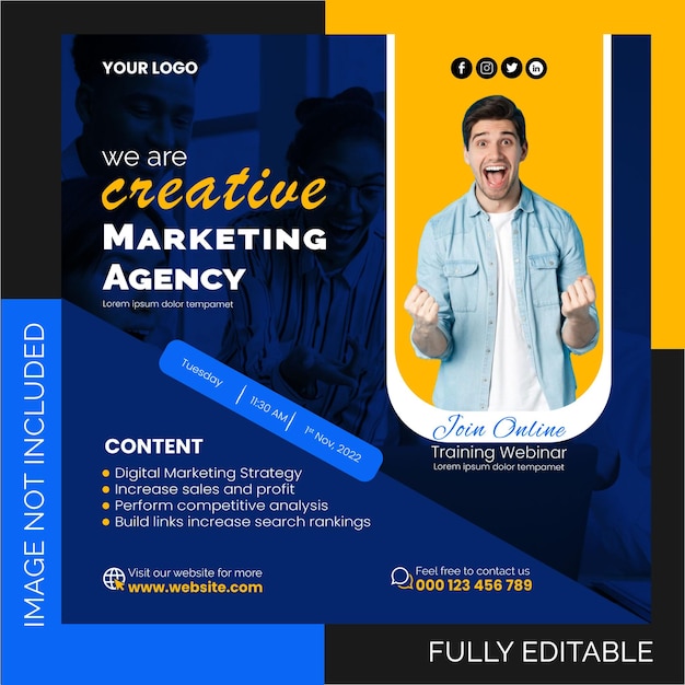 Vector digital marketing agency, webinar live, social media, or instagram, facebook post, flyer template