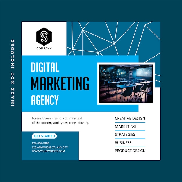 Digital marketing agentschap en corporate social media post sjabloon Blauw