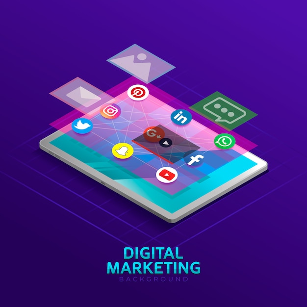 Vector digital marketing background in isometric style