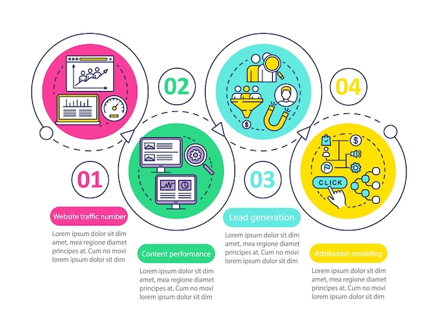 Vettore modello di infografica vettoriale per i vantaggi del marketing digitale elementi di design della presentazione aziendale visualizzazione dei dati con quattro passaggi e opzioni grafico della sequenza temporale del processo layout del flusso di lavoro con icone lineari