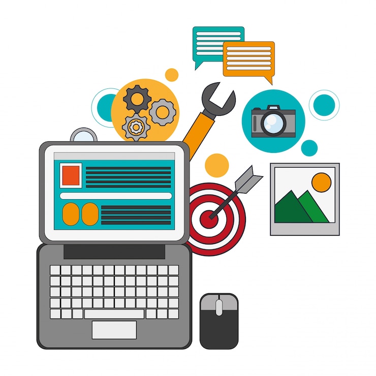 Vector digital marketing computer innovation work 