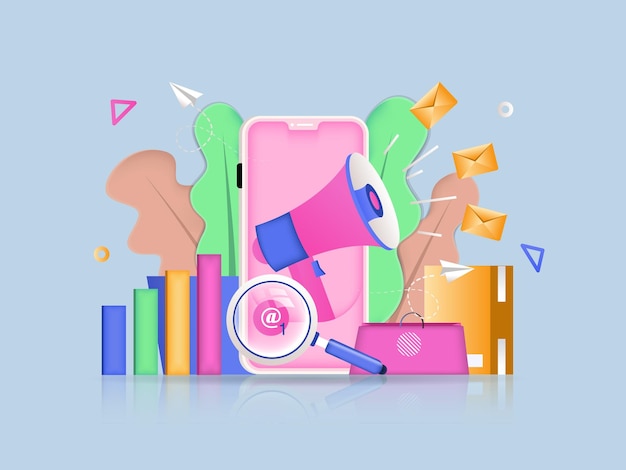 Digital marketing concept 3d illustration icon composition with megaphone making vector illustration