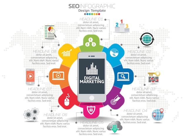 Vector digital marketing concept. infographic chart with icons.