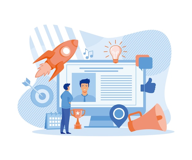 Digital marketing concept Social network media communication and promotion flat vector modern