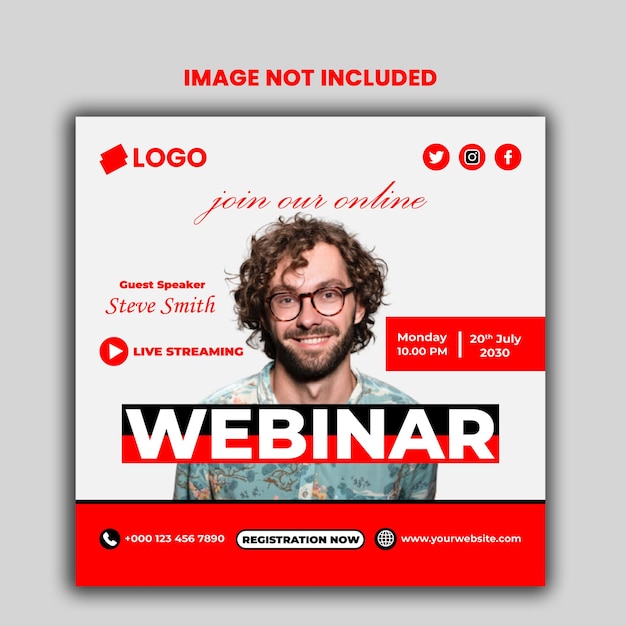 Banner di instagram o modello di post sui social media di marketing digitale e webinar live aziendale.