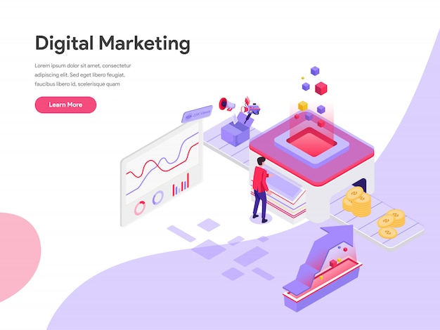 Digital marketing cost isometric illustration concept