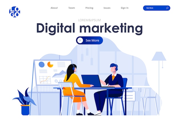 Digital marketing flat landing page design web template