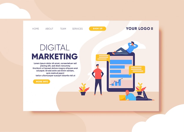 Vettore illustrazione di marketing digitale per modello di landing page