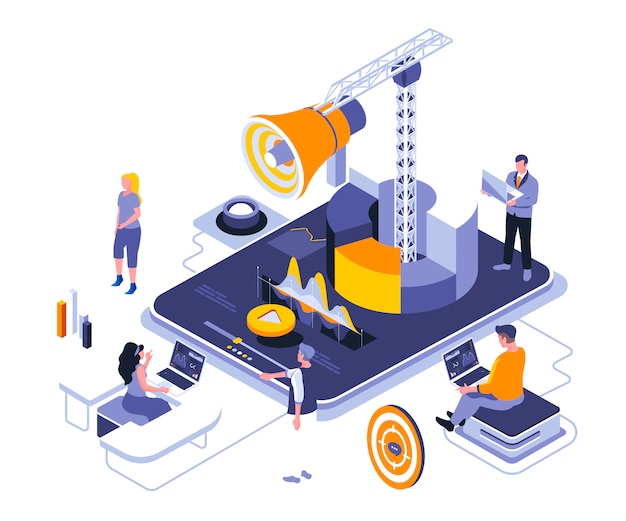 Digital marketing isometric    illustration template