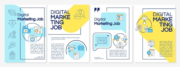 Modello di brochure blu e giallo di lavori di marketing digitale