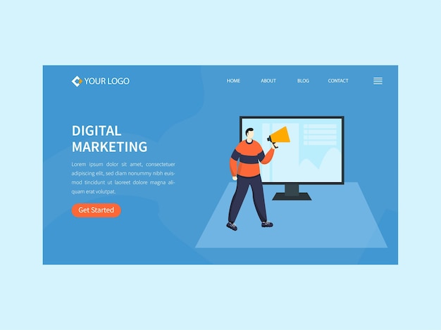 Digital marketing landing page or hero banner design in blue color.