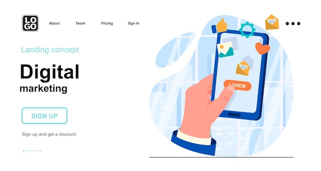 Шаблон целевой страницы цифрового маркетинга с характером людей