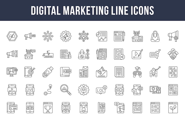 Icone della linea di marketing digitale