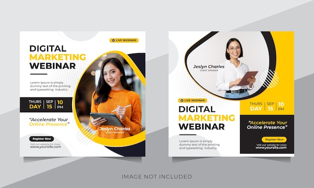 Vector digital marketing live webinar and corporate social media post template