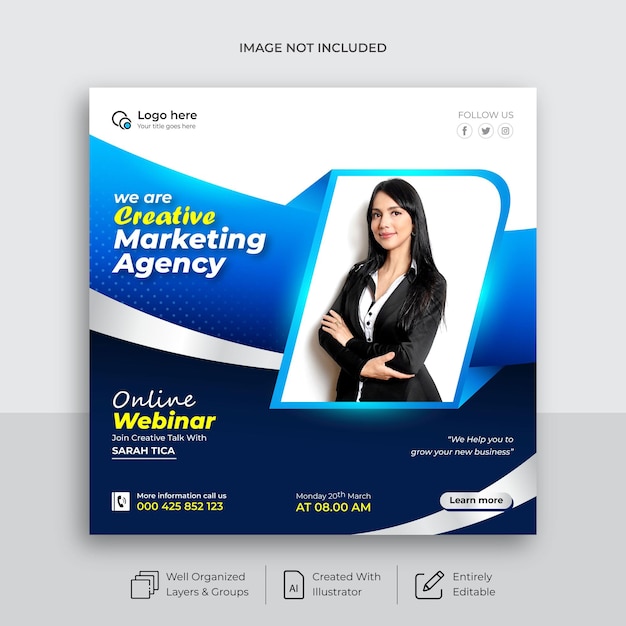 Vector digital marketing live webinar and corporate social media post template